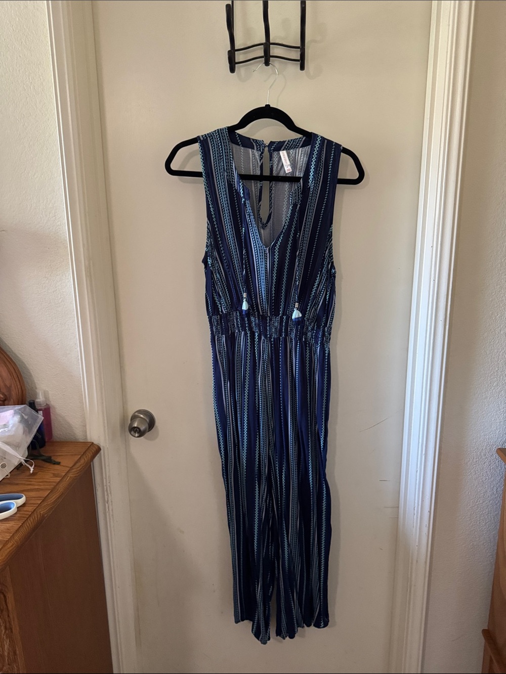 Xhilaration Navy Blue & Light Blue Striped Sleeveless Jumpsuit